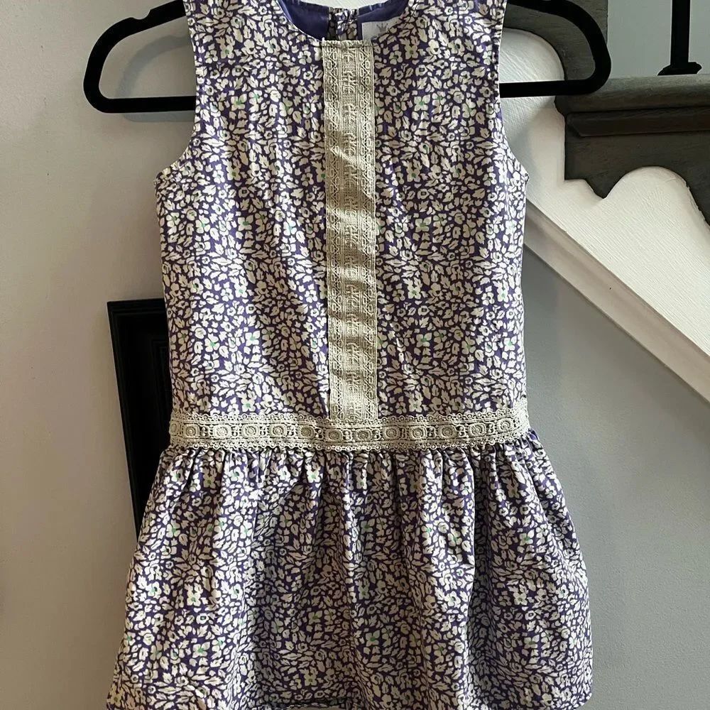 epk France Lavender Ditsy Drop Waist Girls Dress sz 8a EUC